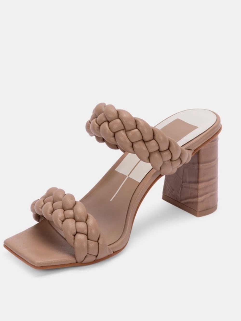 Dolce Vita Braided Leather Block Heel Slide Sandals Nude Beige Size 9